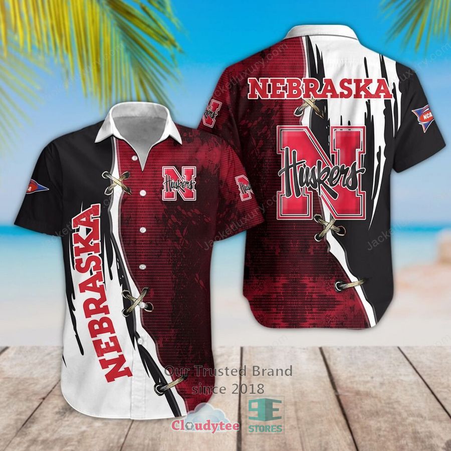 Nebraska Huskers Scarlet Harbor Island Hibiscus Button-Up Hawaiian Shirt