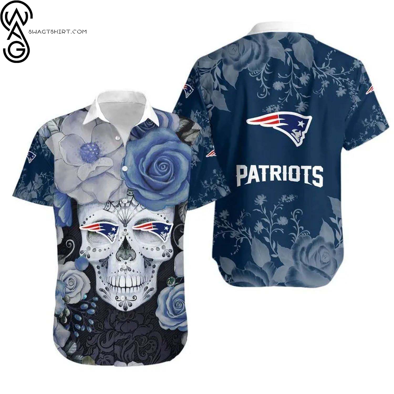 New England Patriots Stripes And Skull Summer Aloha Hawaiian Shirt