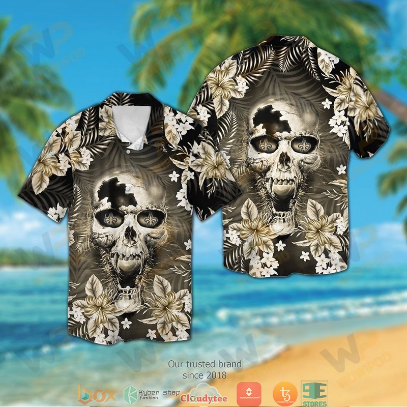 New Orleans Saints 3d illusion Skull Hawaiian shirt, Short