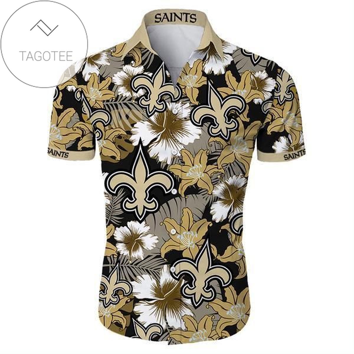 New Orleans Saints Authentic Hawaiian Shirt 2022 Tropical Flower Short Sleeve Slim Fit Body