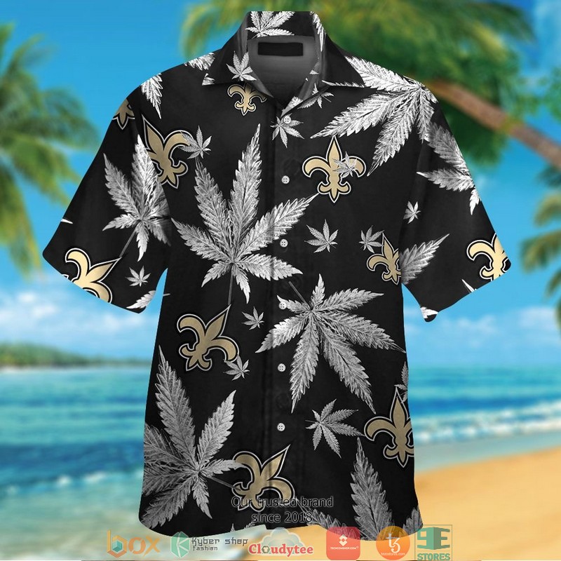 New Orleans Saints cannabis Black Hawaiian Shirt, Short