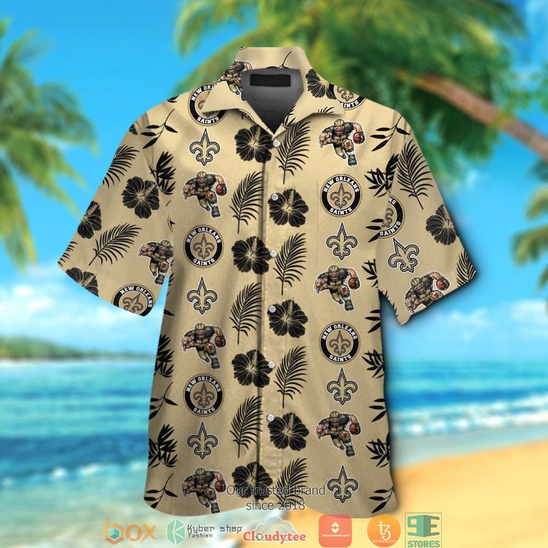 New Orleans Saints Hibiscus Pattern Hawaiian Shirt, Short