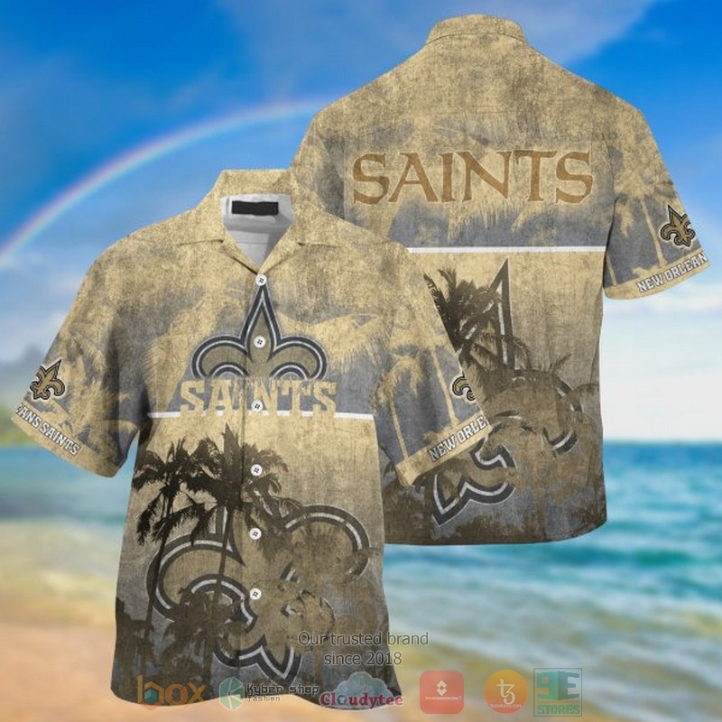 New Orleans Saints hibiscus leaf square pattern Hawaiian Shirt, Short