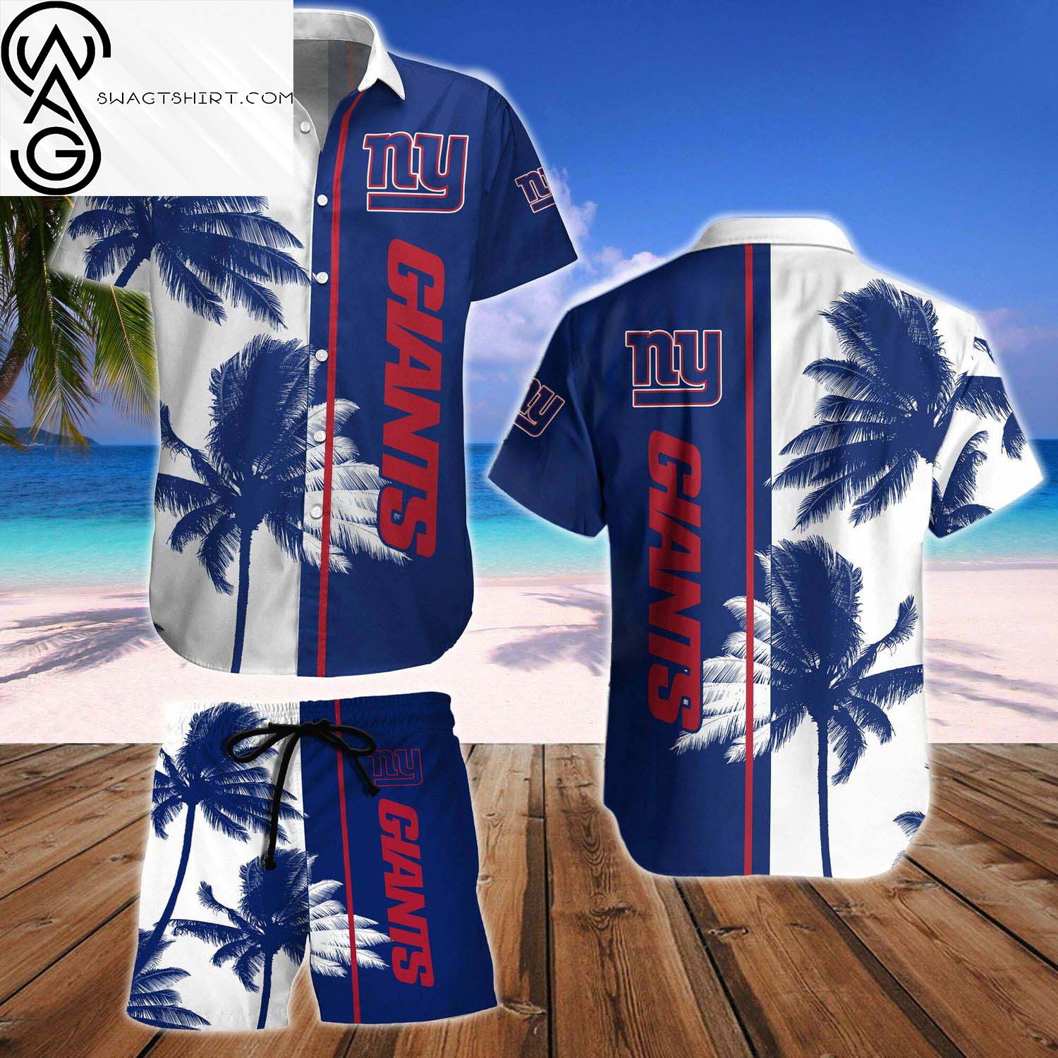 New York Giants All Over Print Hawaiian Shirt And Beach Shorts