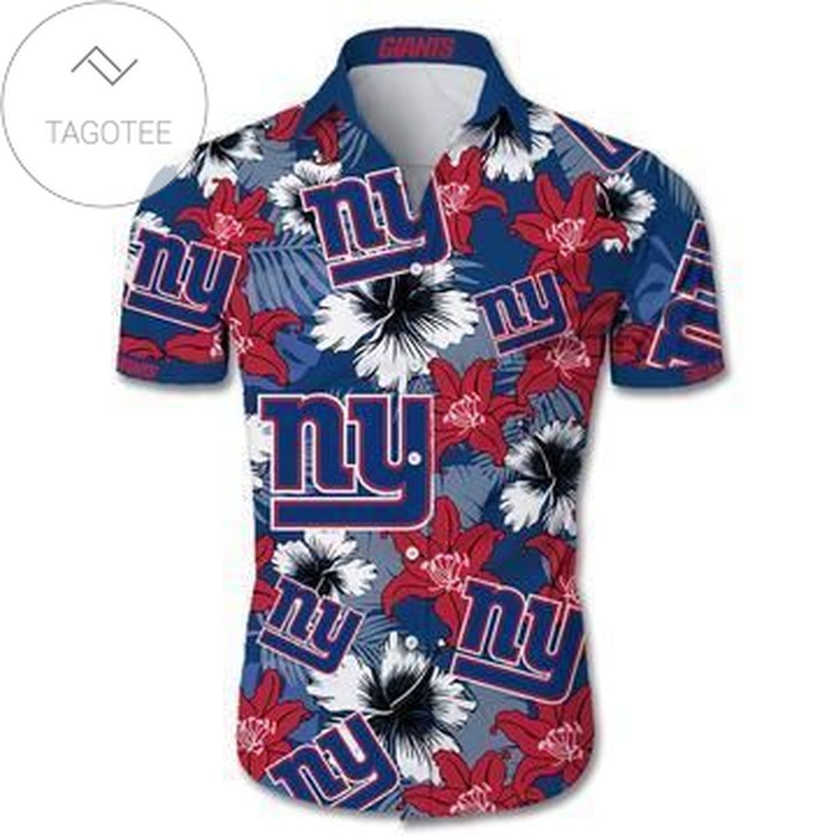 New York Giants Hawaiian 3d Shirt Floral Button Up Slim Fit Body- Nfl