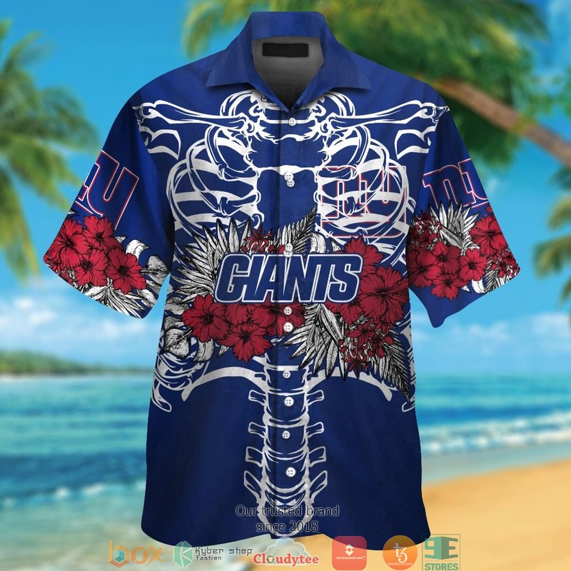 New York Giants 3d illusion Skull Hawaiian shirt, Short