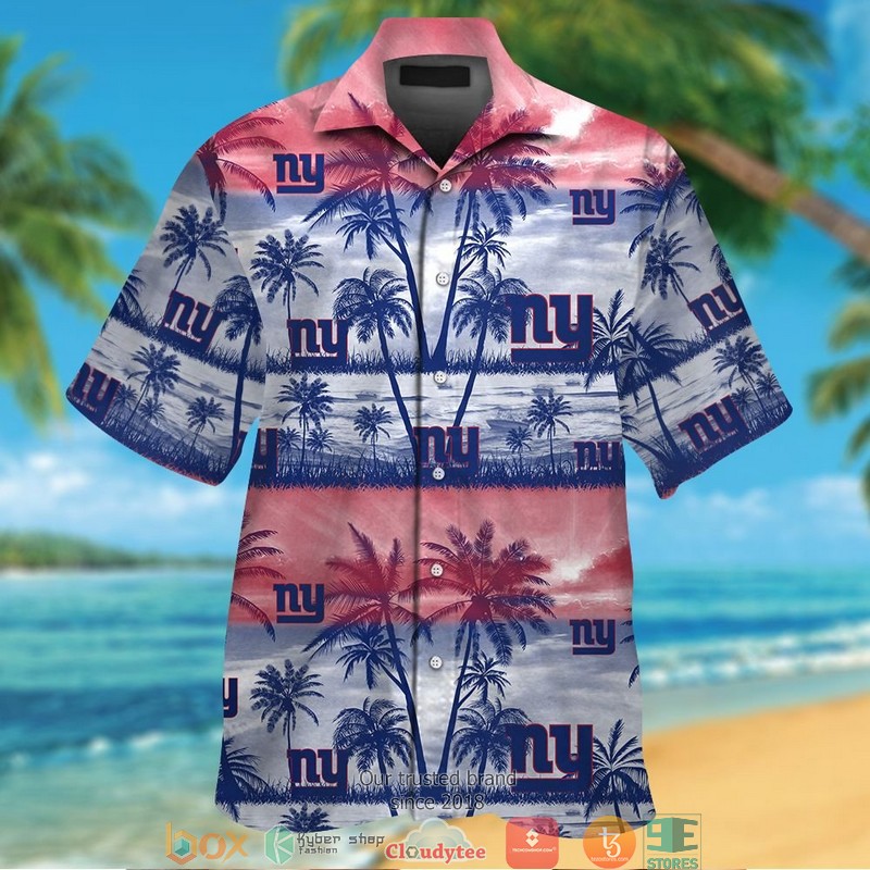 New York Giants Coconut Island White red Hawaiian Shirt, Short