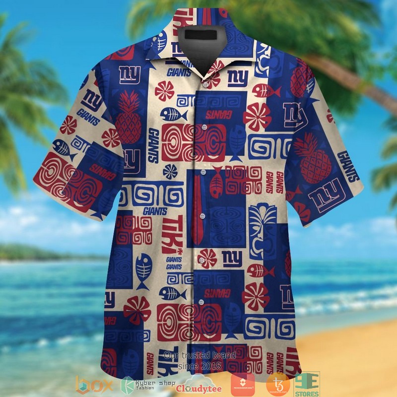 New York Giants Hibiscus flowers Hawaiian Shirt, Short