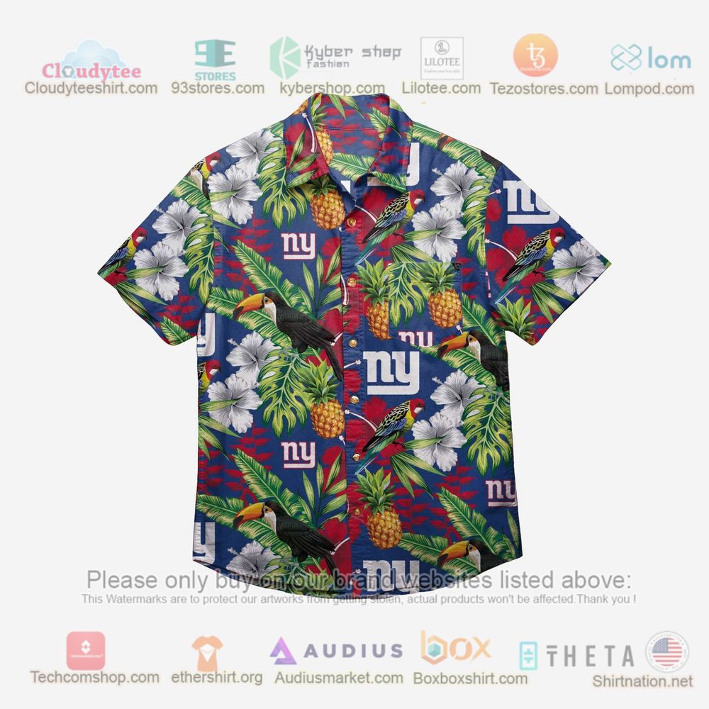 New York Giants Floral Button Up Hawaiian Shirt