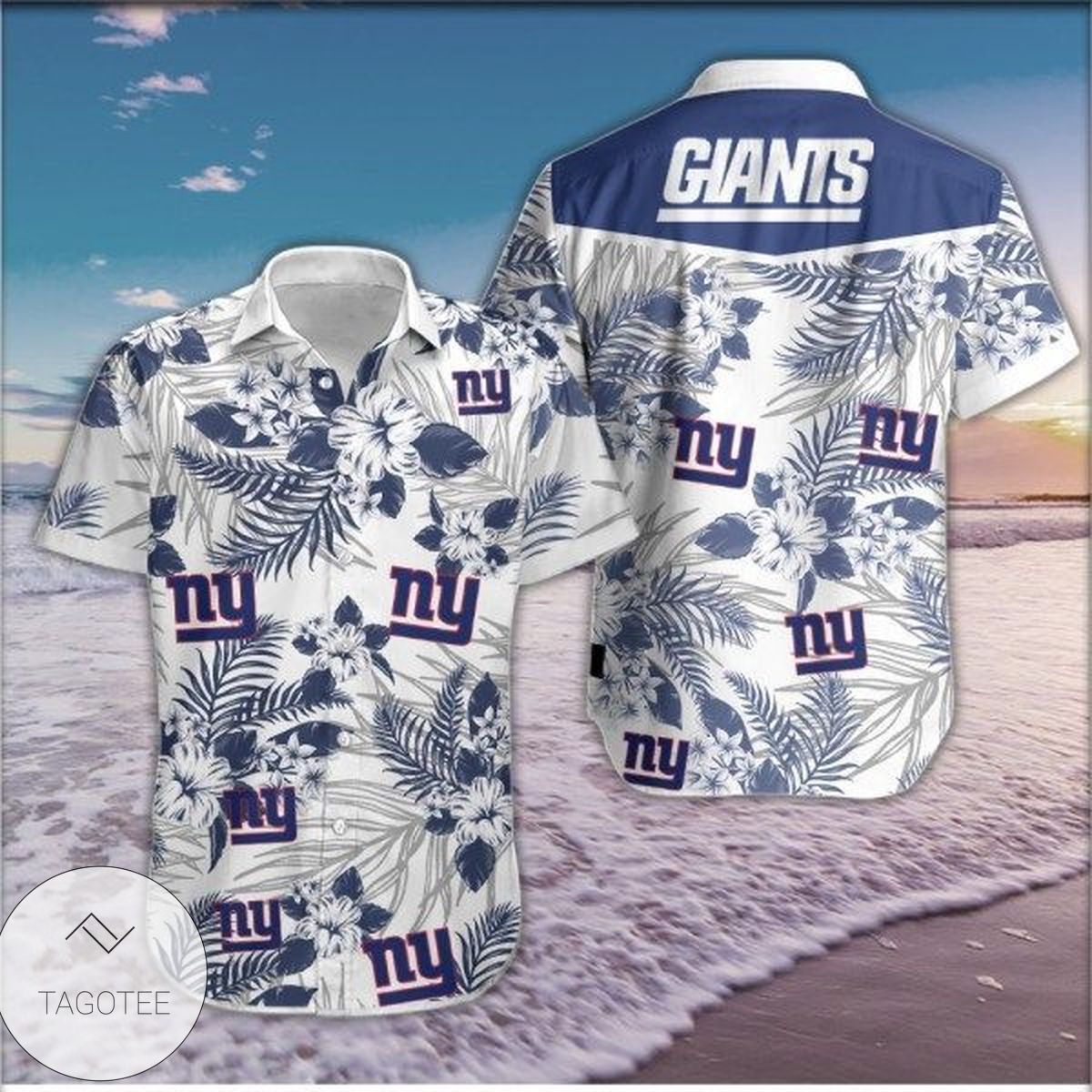 New York Giants Authentic Hawaiian Shirt 2022 Tropical Flower Short Sleeve Slim Fit Body-nfl