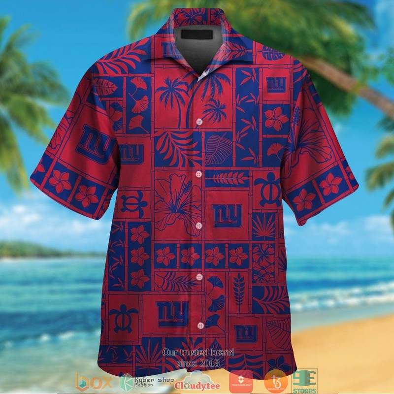 New York Giants hibiscus flowers pattern Hawaiian Shirt, Short