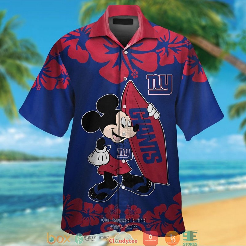 New York Giants Hibiscus Leaf Patter Hawaiian Shirt, Short