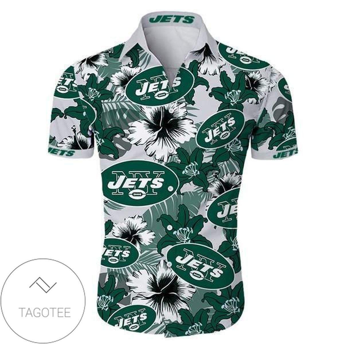 New York Jets Hawaiian Shirt Floral Button Up Slim Fit Body