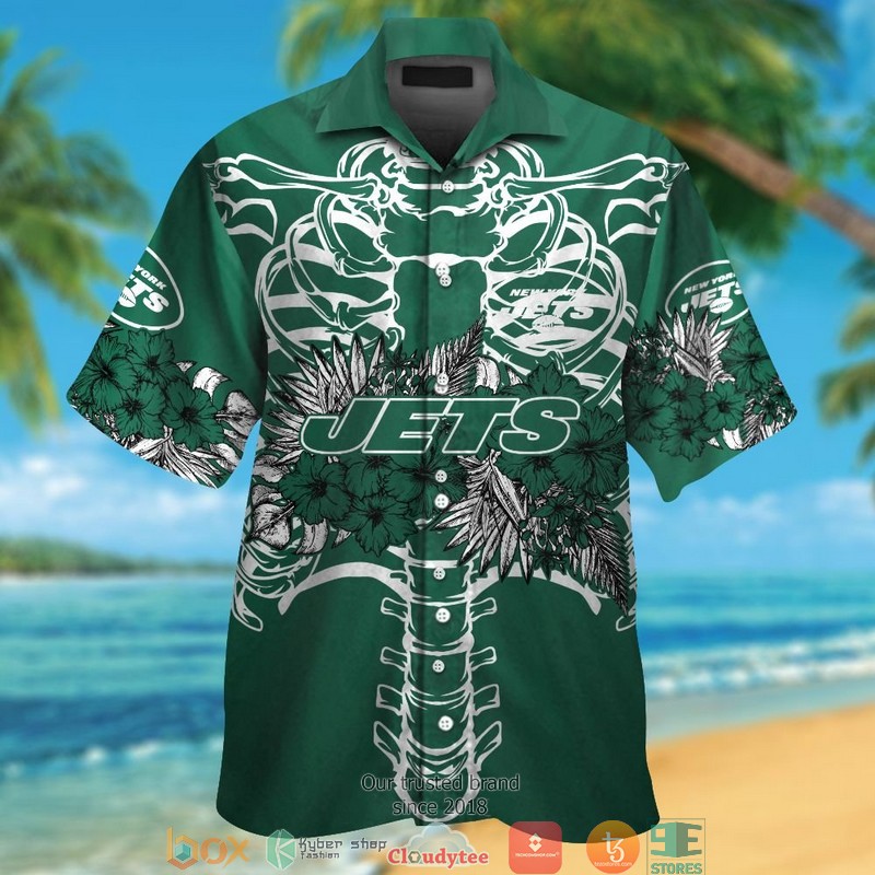 New York Jets backbone hibiscus Hawaiian Shirt, Short