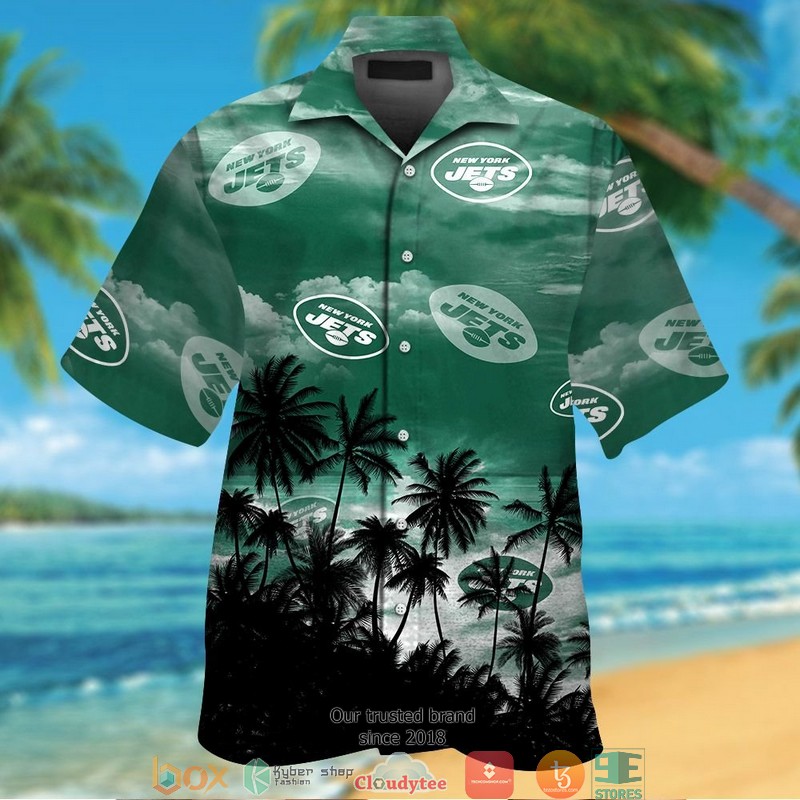 New York Jets Black green pattern Hawaiian Shirt, Short