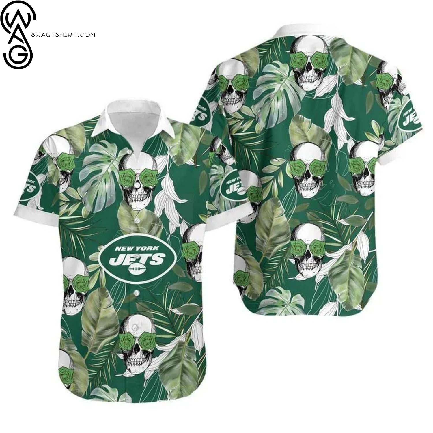 New York Jets Coconut Trees And Flower Summer Aloha Hawaiian Shirt