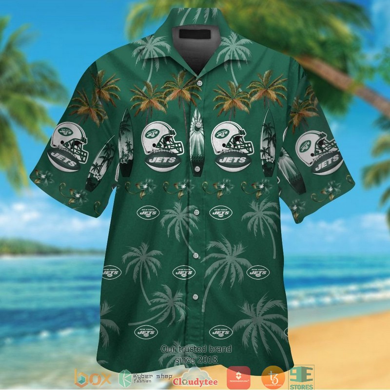 New York Jets coconut island night moon Hawaiian Shirt, Short