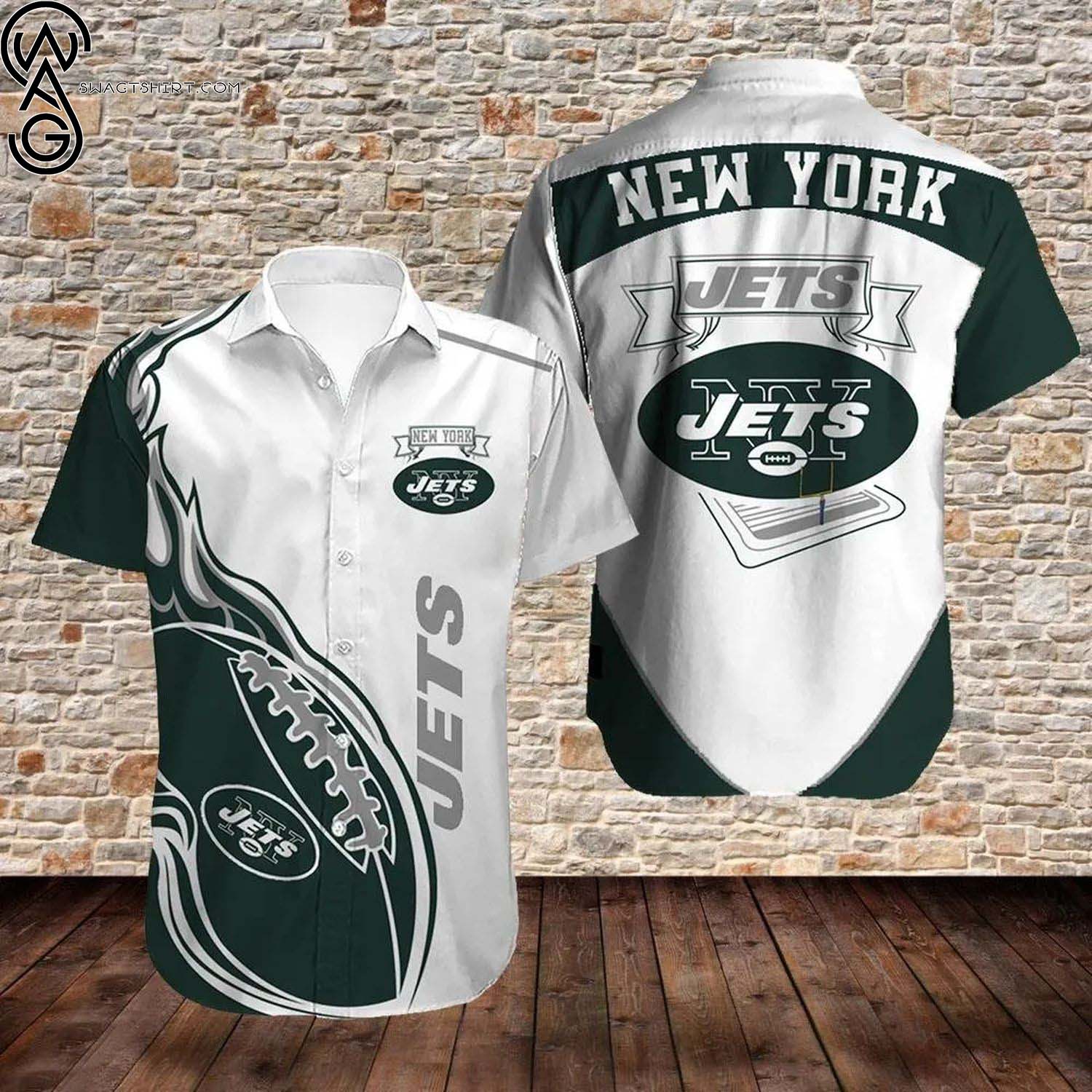 New York Jets Coconut Trees And Flower Summer Aloha Hawaiian Shirt