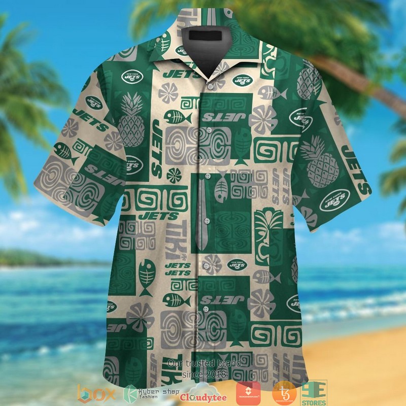 New York Jets Green Coconut White Hawaiian Shirt, Short