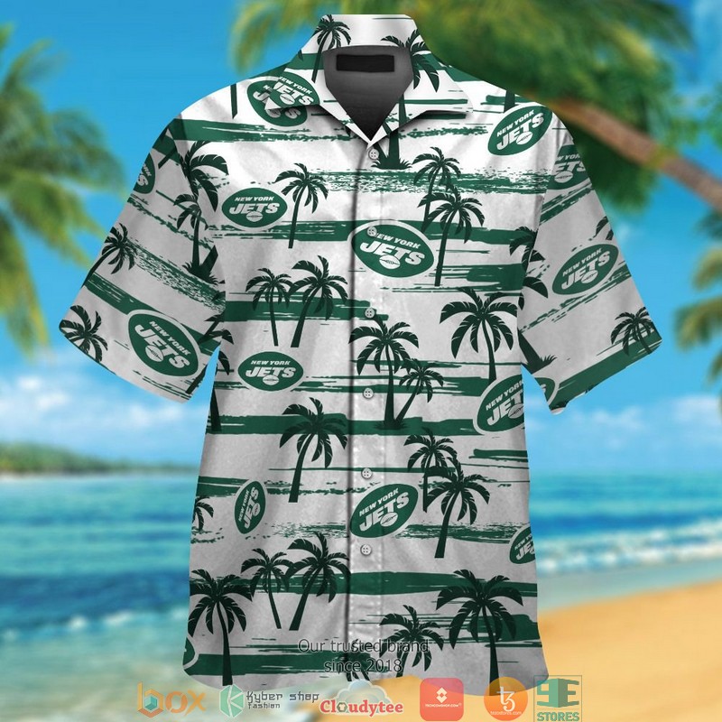 New York Jets hibiscus flowers line Hawaiian Shirt, Short