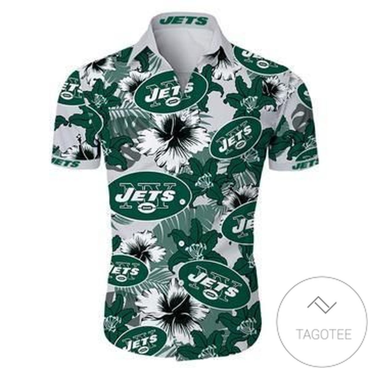 New York Jets Authentic Hawaiian Shirt 2022 Tropical Flower Short Sleeve Slim Fit Body