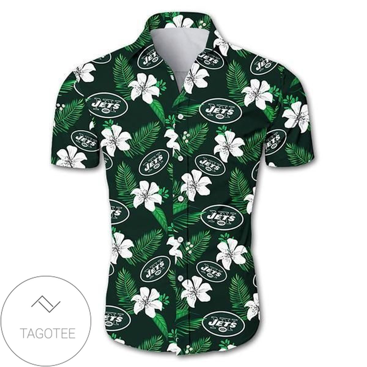 New York Jets Hawaiian 3d Shirt Floral Button Up Slim Fit Body- Nfl