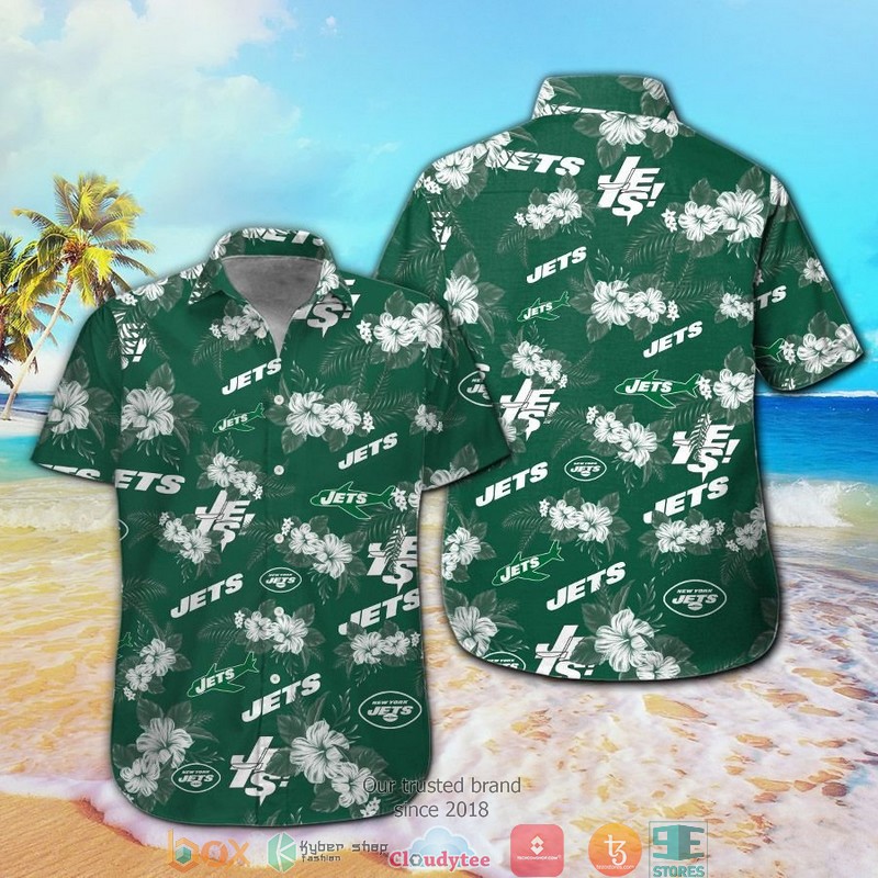 New York Jets Hibiscus Leaf pattern Hawaiian Shirt, Short