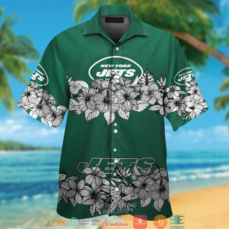 New York Jets Hibiscus Flowers Hawaiian Shirt, Short