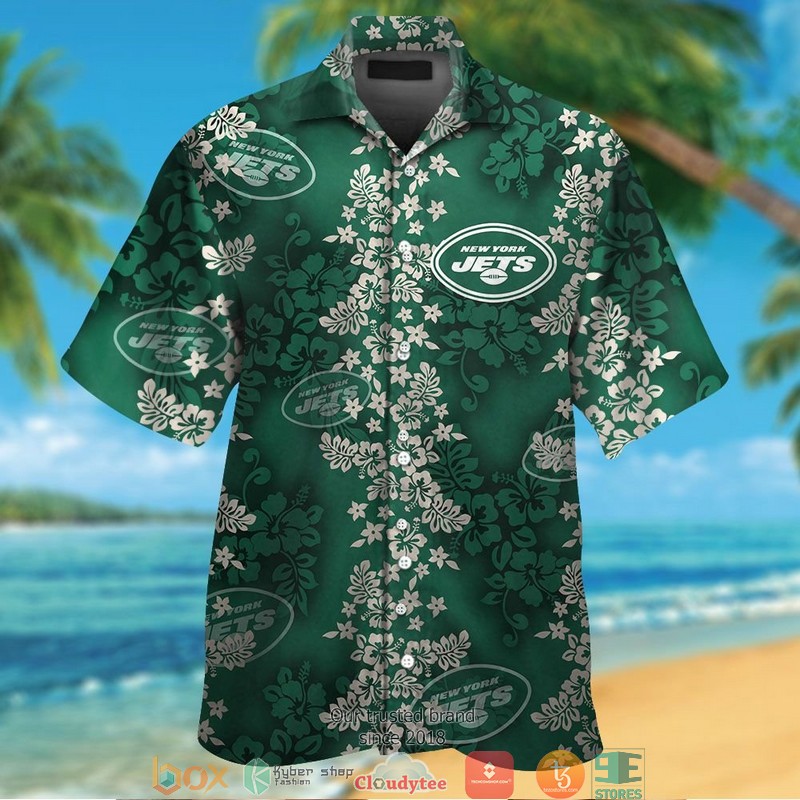 New York Jets Hibiscus Flower Hawaiian Shirt, Short