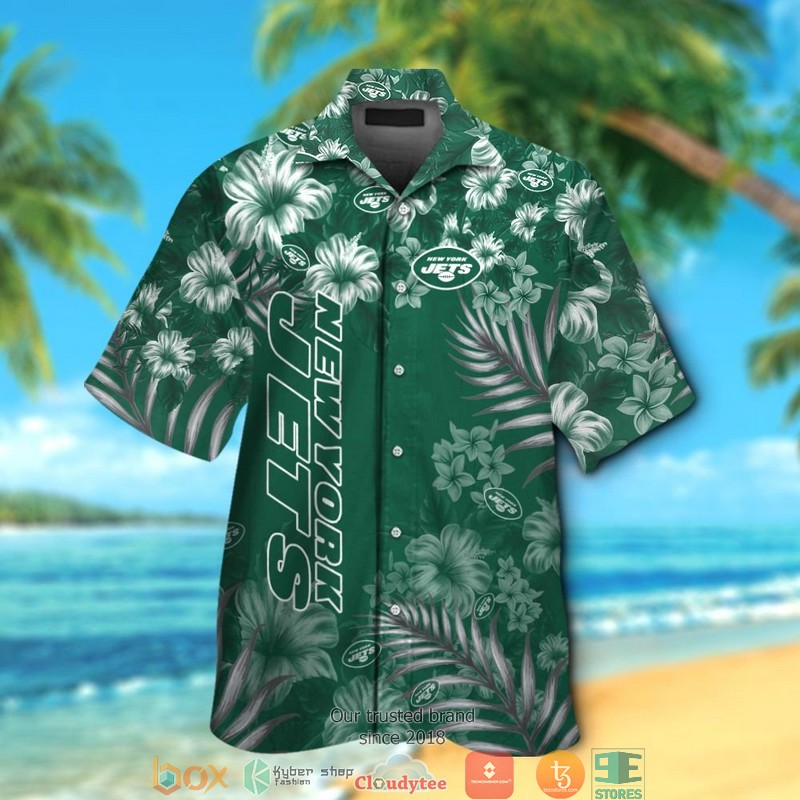 New York Jets Hibiscus leaf ocean pattern Hawaiian Shirt, Short