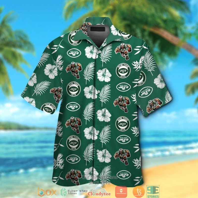 New York Jets Hibiscus leaf ocean pattern Hawaiian Shirt, Short