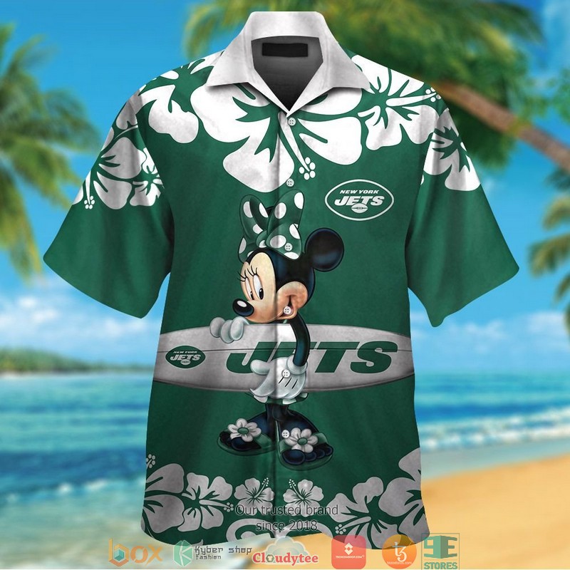 New York Jets Hibiscus Leaf Square Pattern Hawaiian Shirt, Short