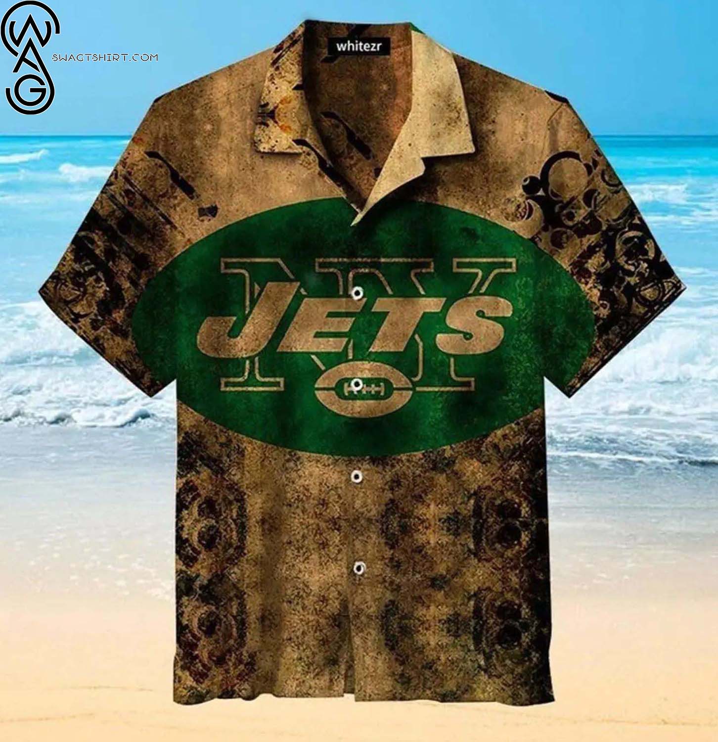 New York Jets Logo And Coconut Trees Summer Aloha Hawaiian Shirt