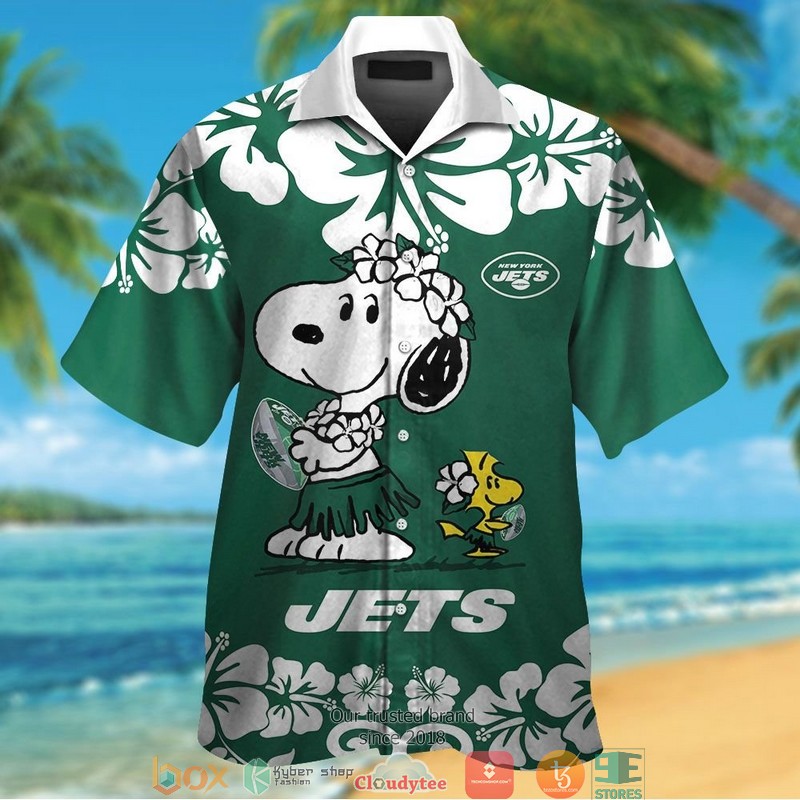 New York Jets Snoopy and Charlie Brown Autumn Hawaiian Shirt, Short