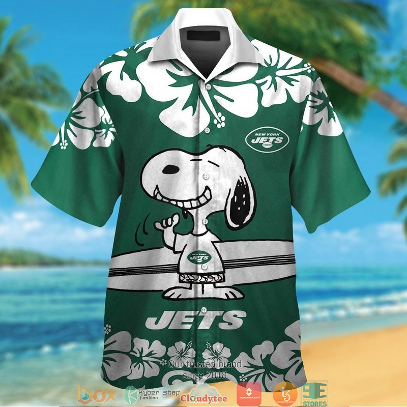 New York Jets Snoopy and Charlie Brown Autumn Hawaiian Shirt, Short