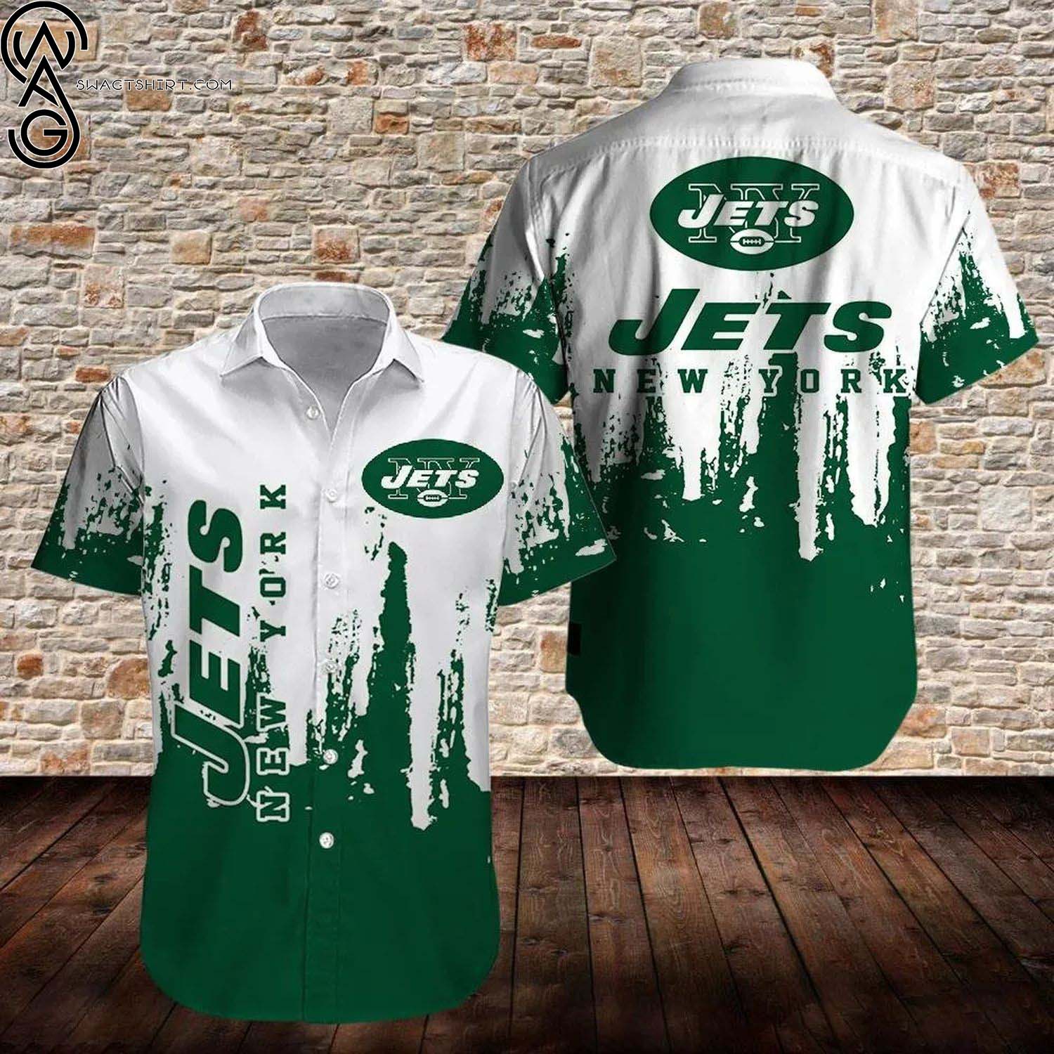 New York Jets Stripes And Skull Summer Aloha Hawaiian Shirt