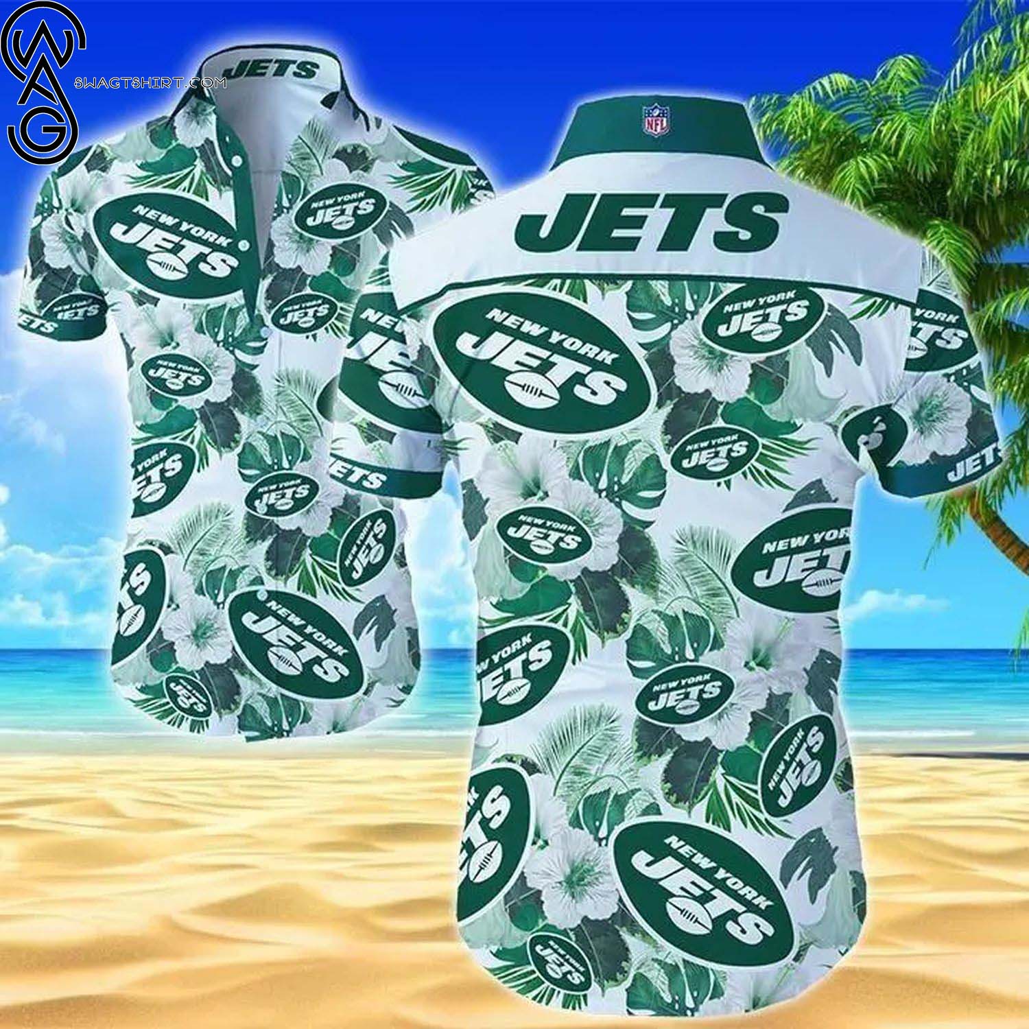 New York Jets Tropical Leaf Summer Aloha Hawaiian Shirt