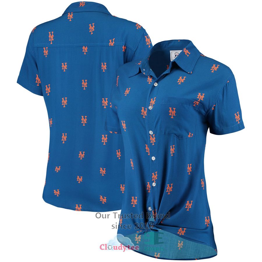 New York Mets All Over Logos Royal Hawaiian Shirt