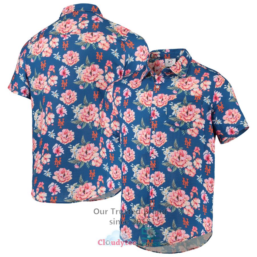 New York Mets FOCO Floral Linen Royal Hawaiian Shirt