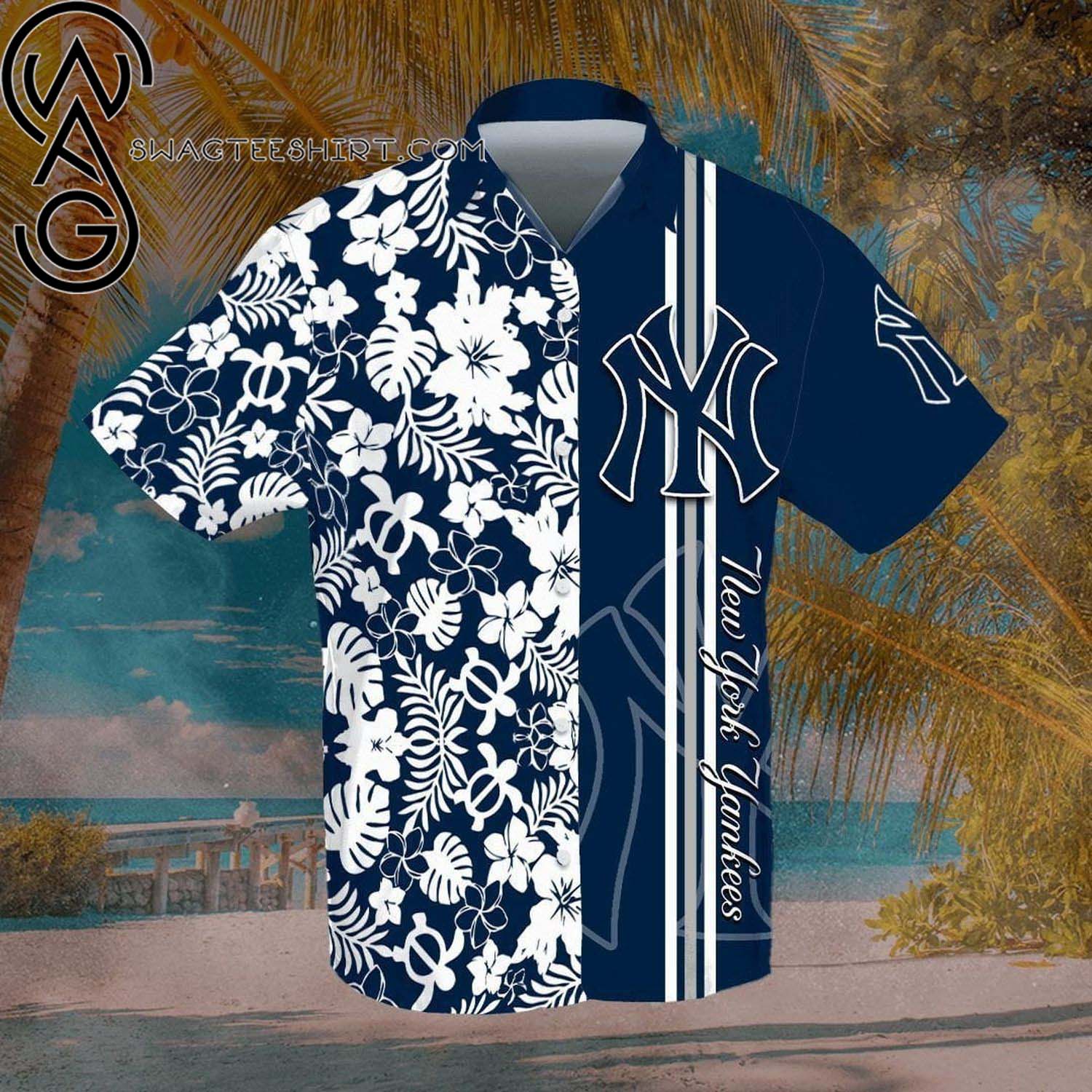 New York Yankees Floral All Over Print Hawaiian Shirt And Beach Shorts