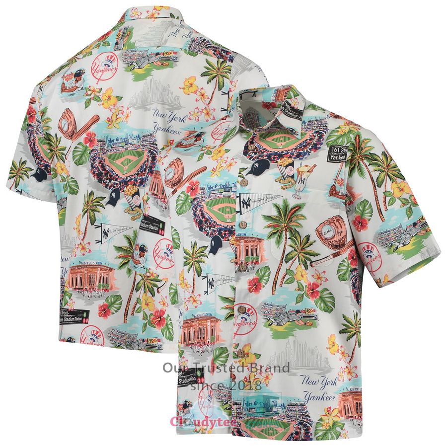 New York Yankees Reyn Spooner Scenic White Hawaiian Shirt