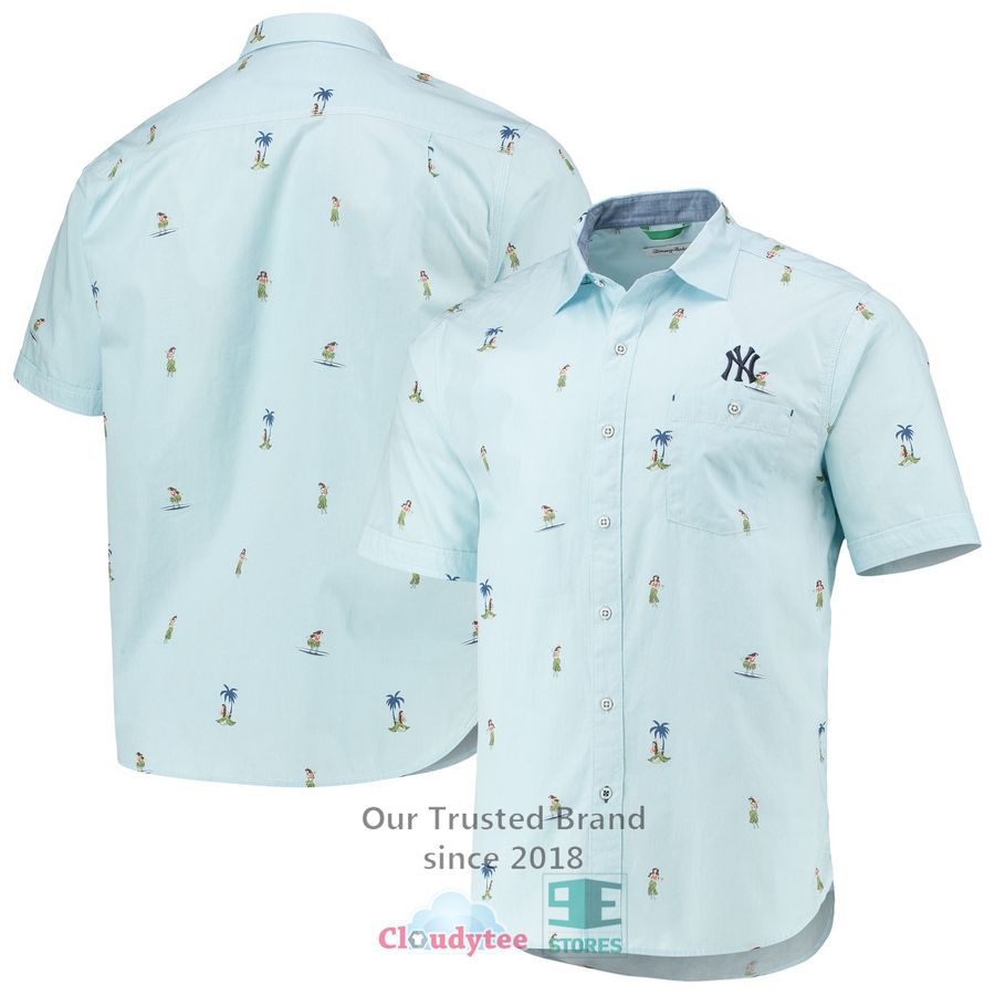 New York Yankees Tommy Bahama Hula All Day Light Blue Hawaiian Shirt