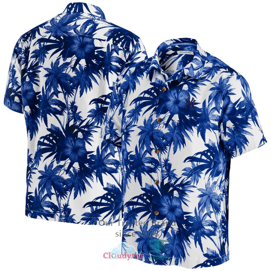 New York Yankees Tommy Bahama Sport Harbor Island Hibiscus Navy Hawaiian Shirt