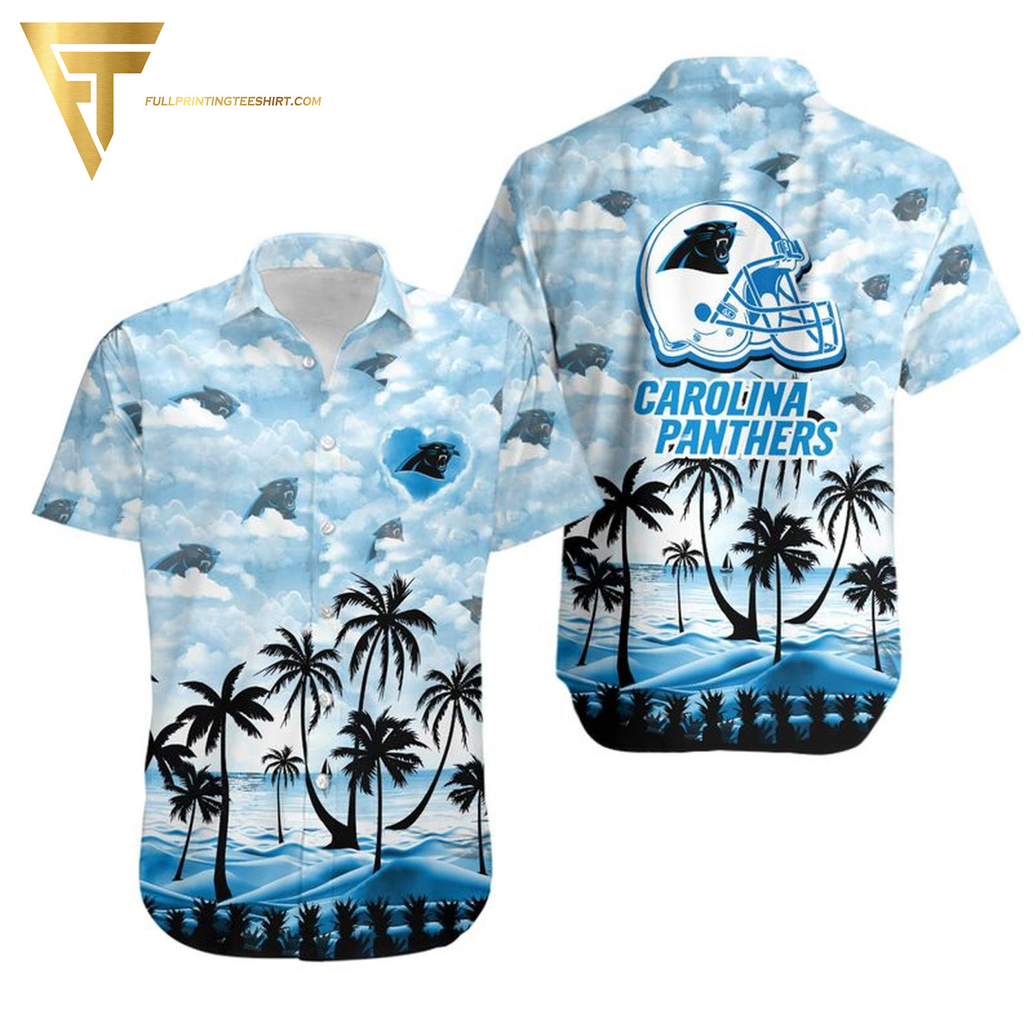 NFL Carolina Panthers Leaf Pattern Summer Hawaiian Shirt