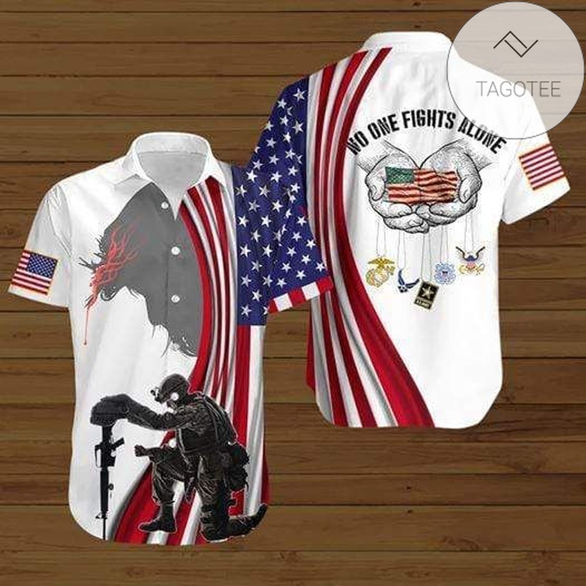 No One Fight Alone American Flag Veteran Hawaiian Shirts