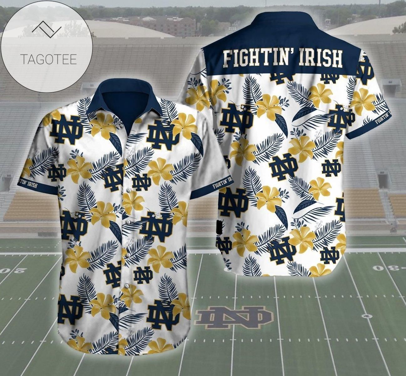 Notre Dame Fighting Irish Tropical Hibiscus Hawaiian Shirt