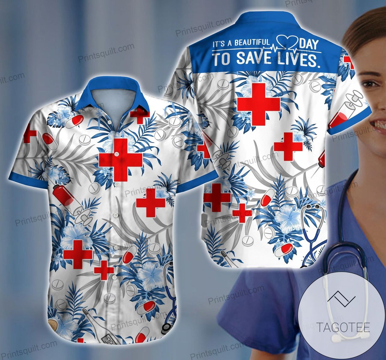 Nurses Dachshund Love Hawaiian Graphic Print Short Sleeve Hawaiian Casual Shirt