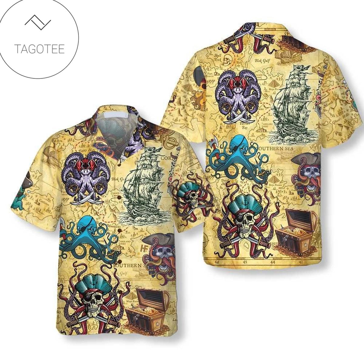 Octopus Tropical Black Blue Hawaiian Aloha Shirts