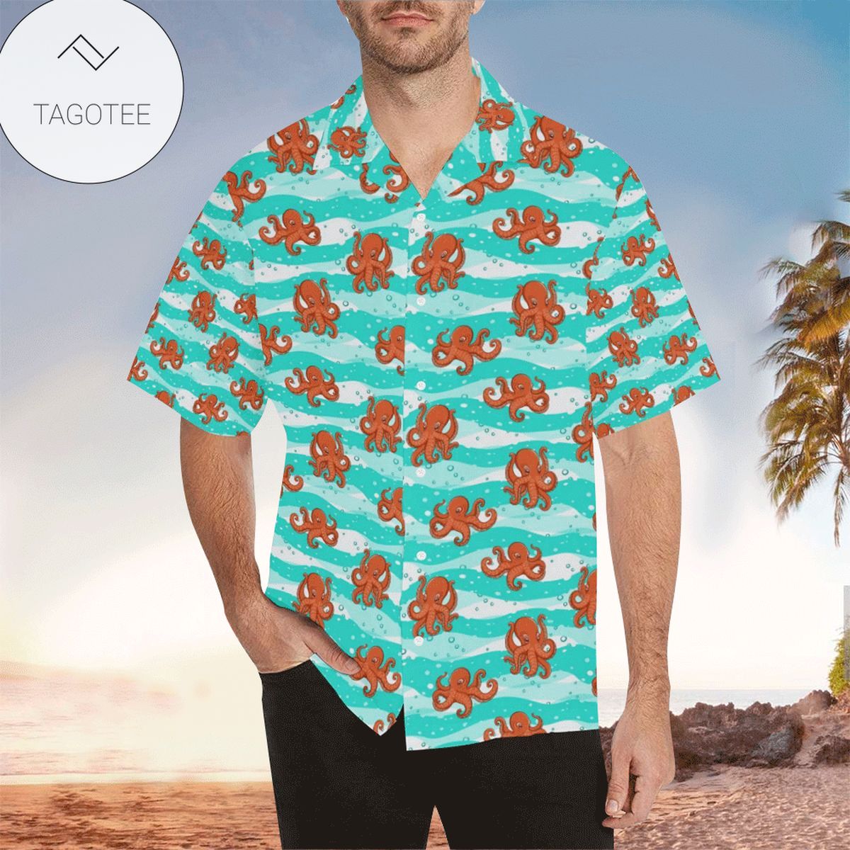 Octopus Tropical Black Blue Hawaiian Aloha Shirts