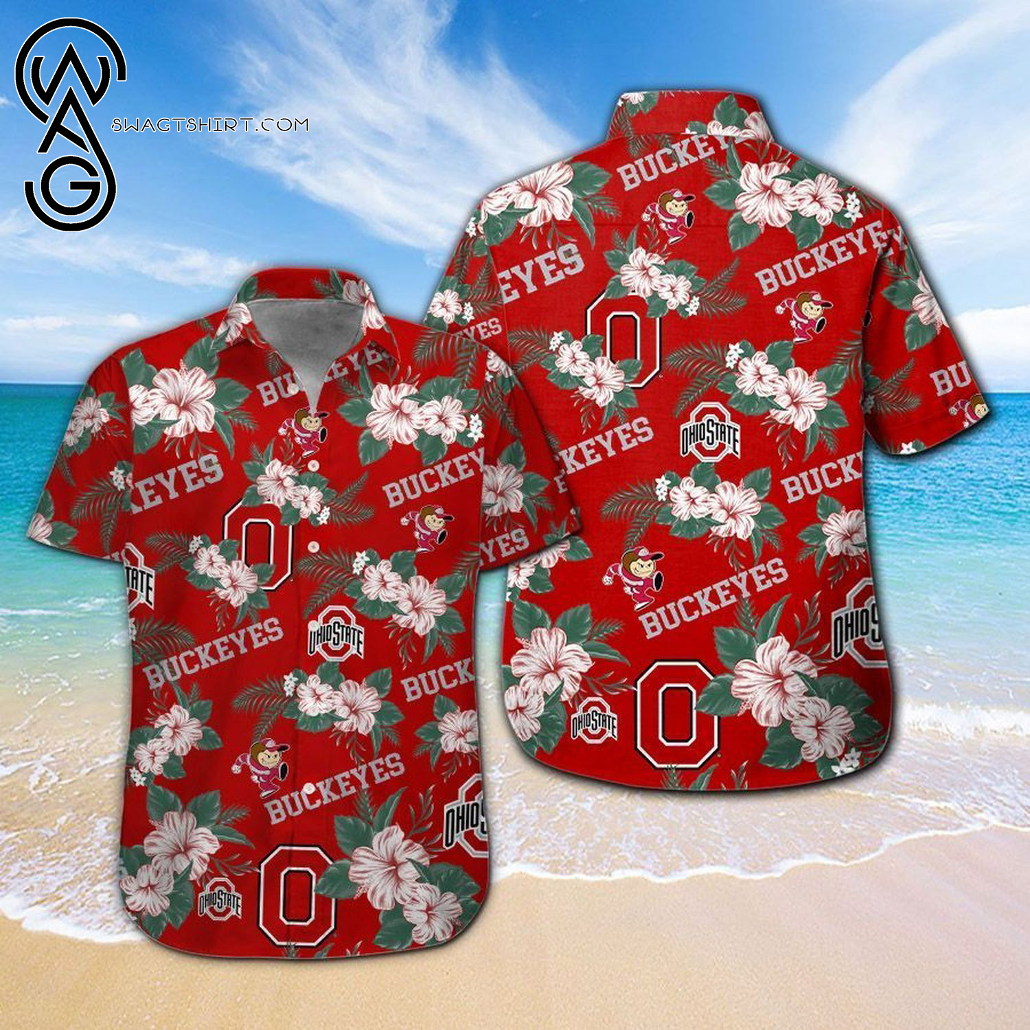 Ohio State Buckeyes Scarlet Floral Aloha Hawaiian Shirt